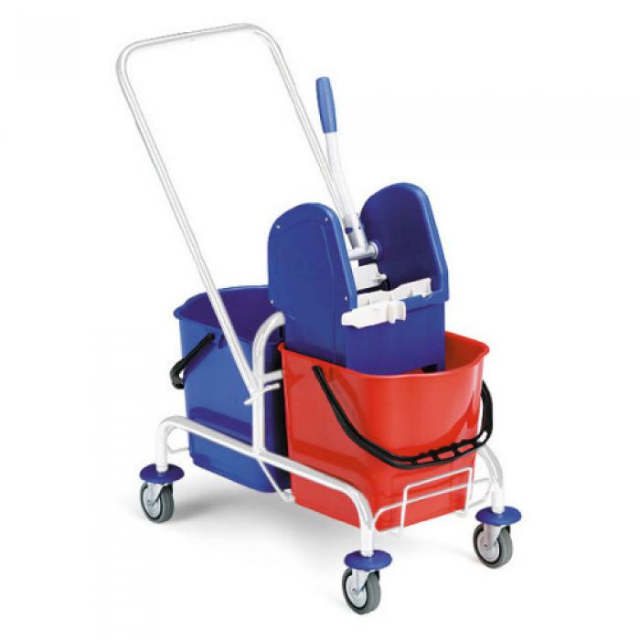 Cleaning trolley with a chrome handle